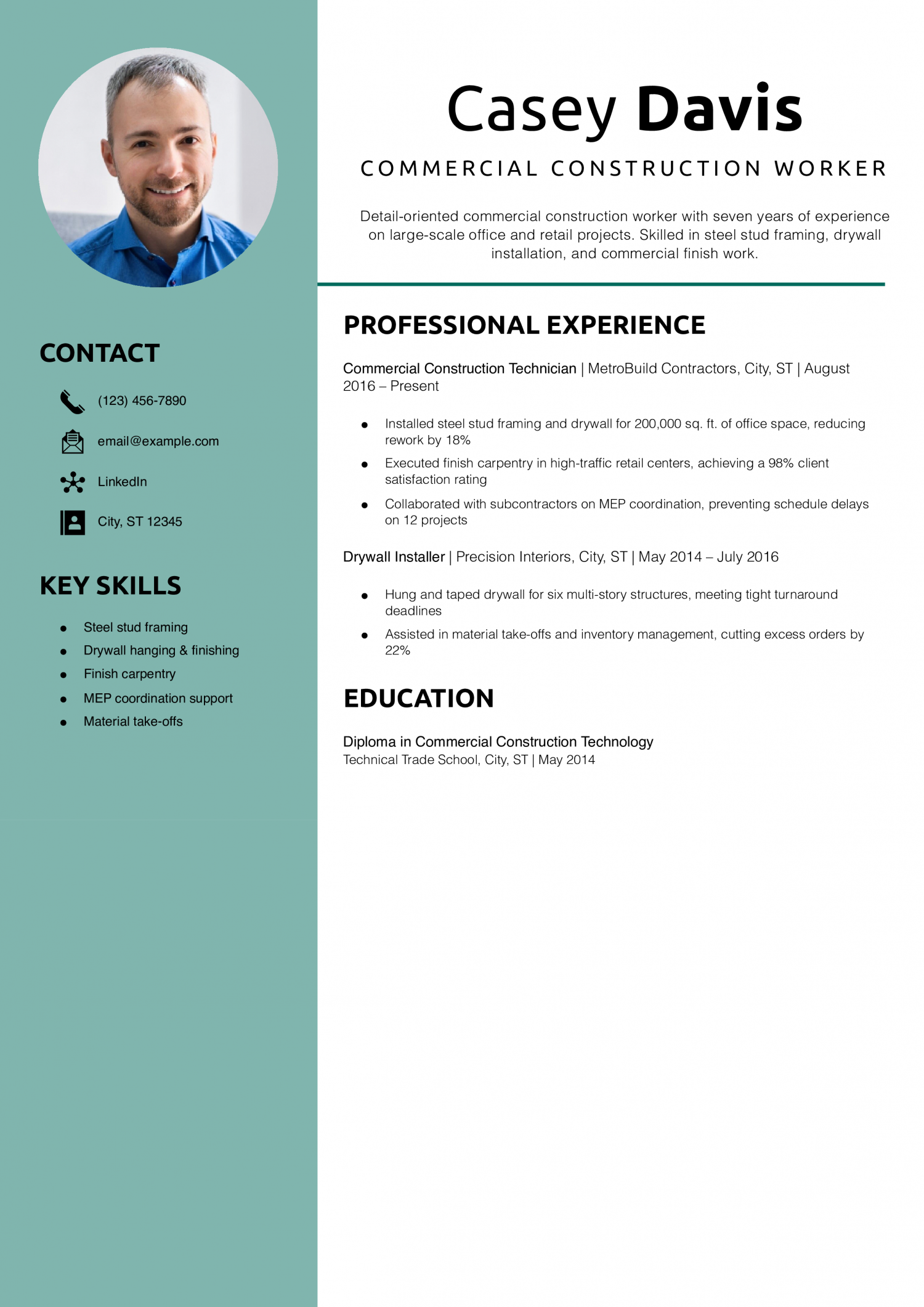 Commercial Construction Worker Resume Example