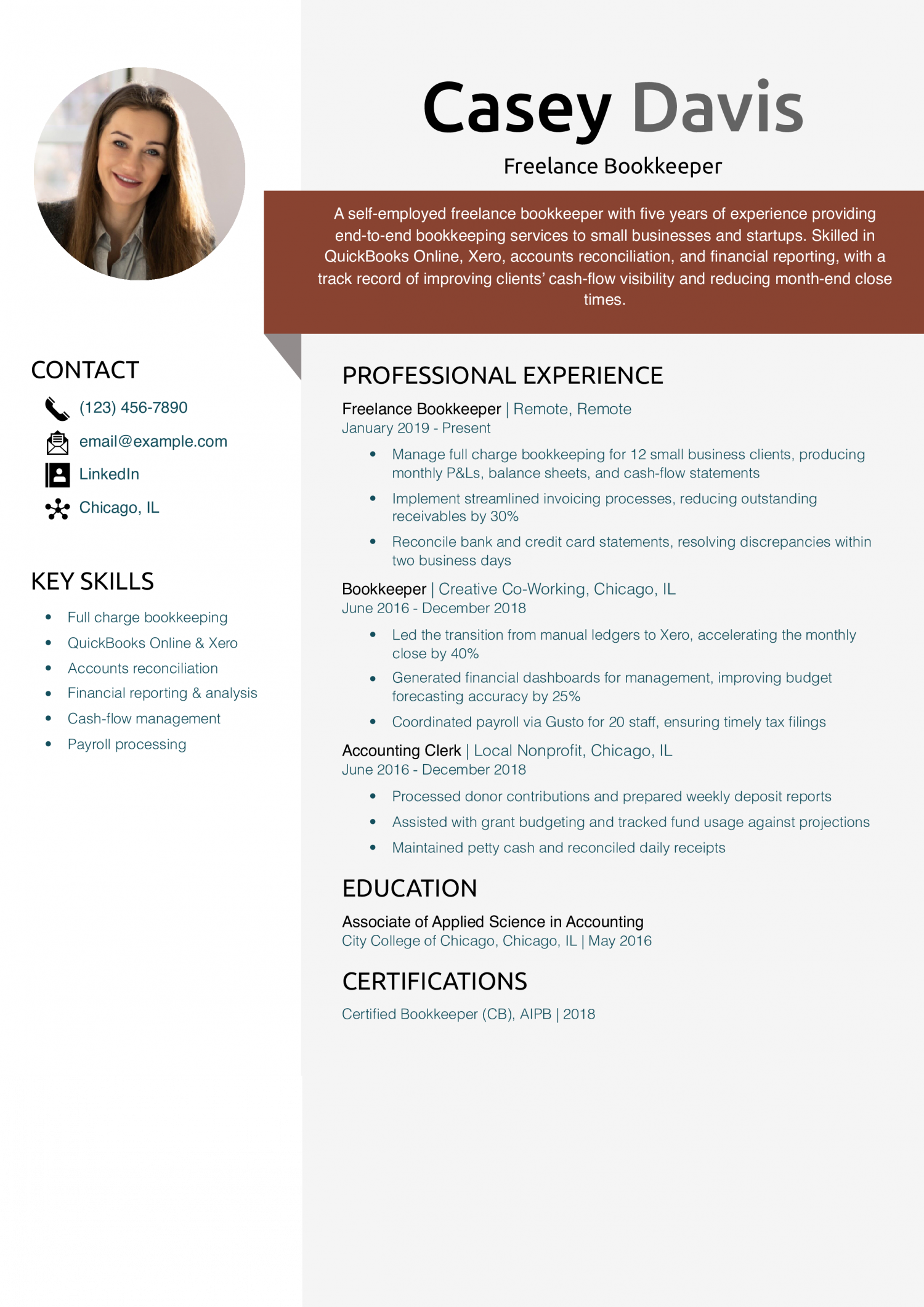 Freelance Bookkeeper Resume Example 
