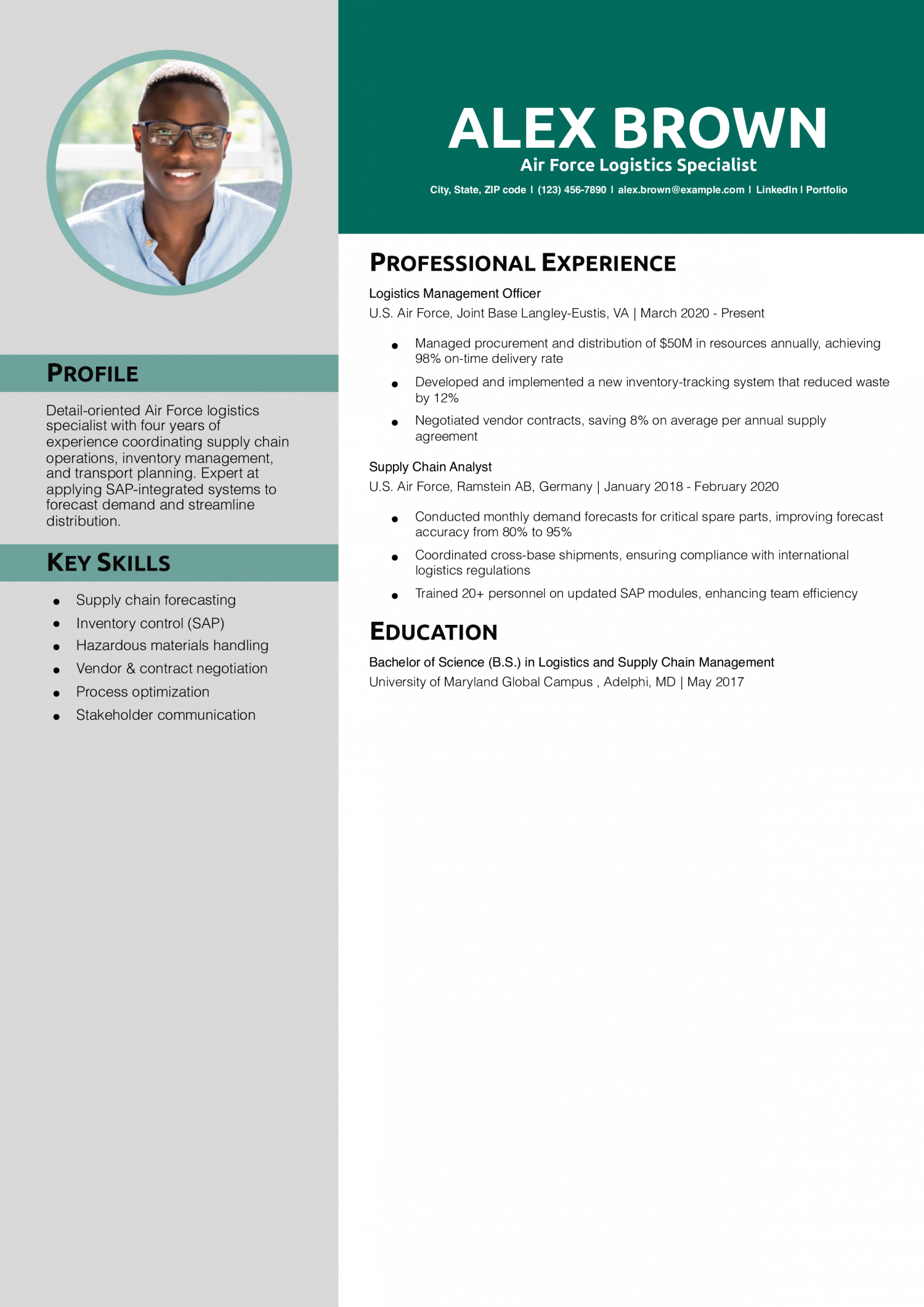 Air Force Logistics Specialist Resume Example 