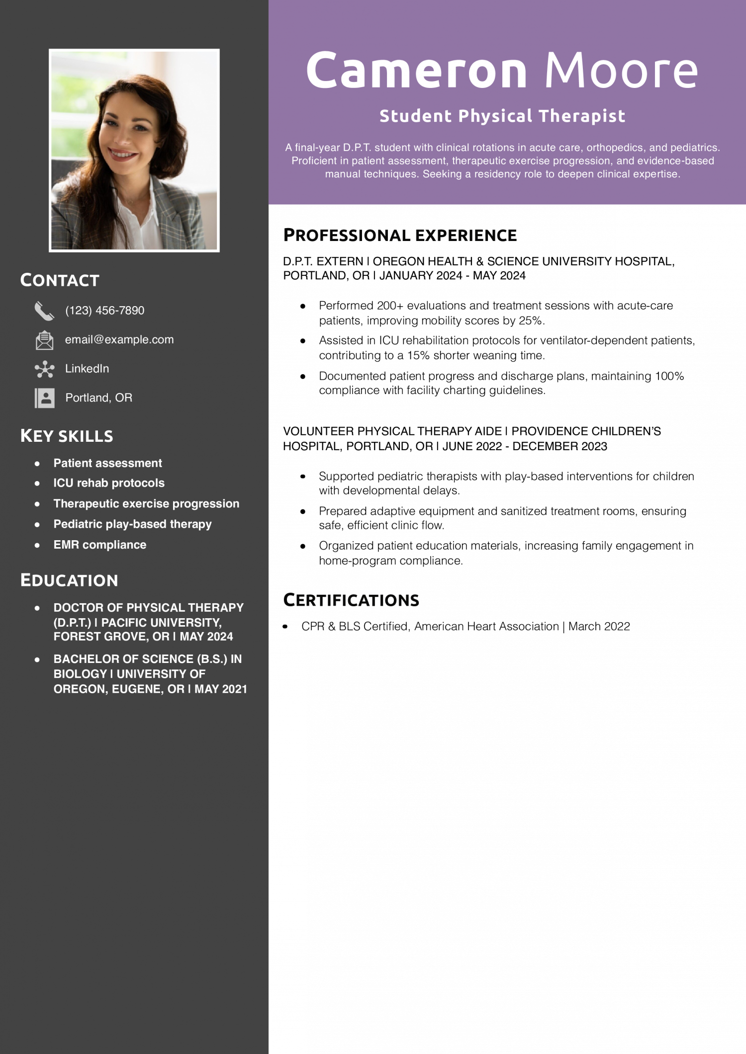 Student Physical Therapist Resume Example