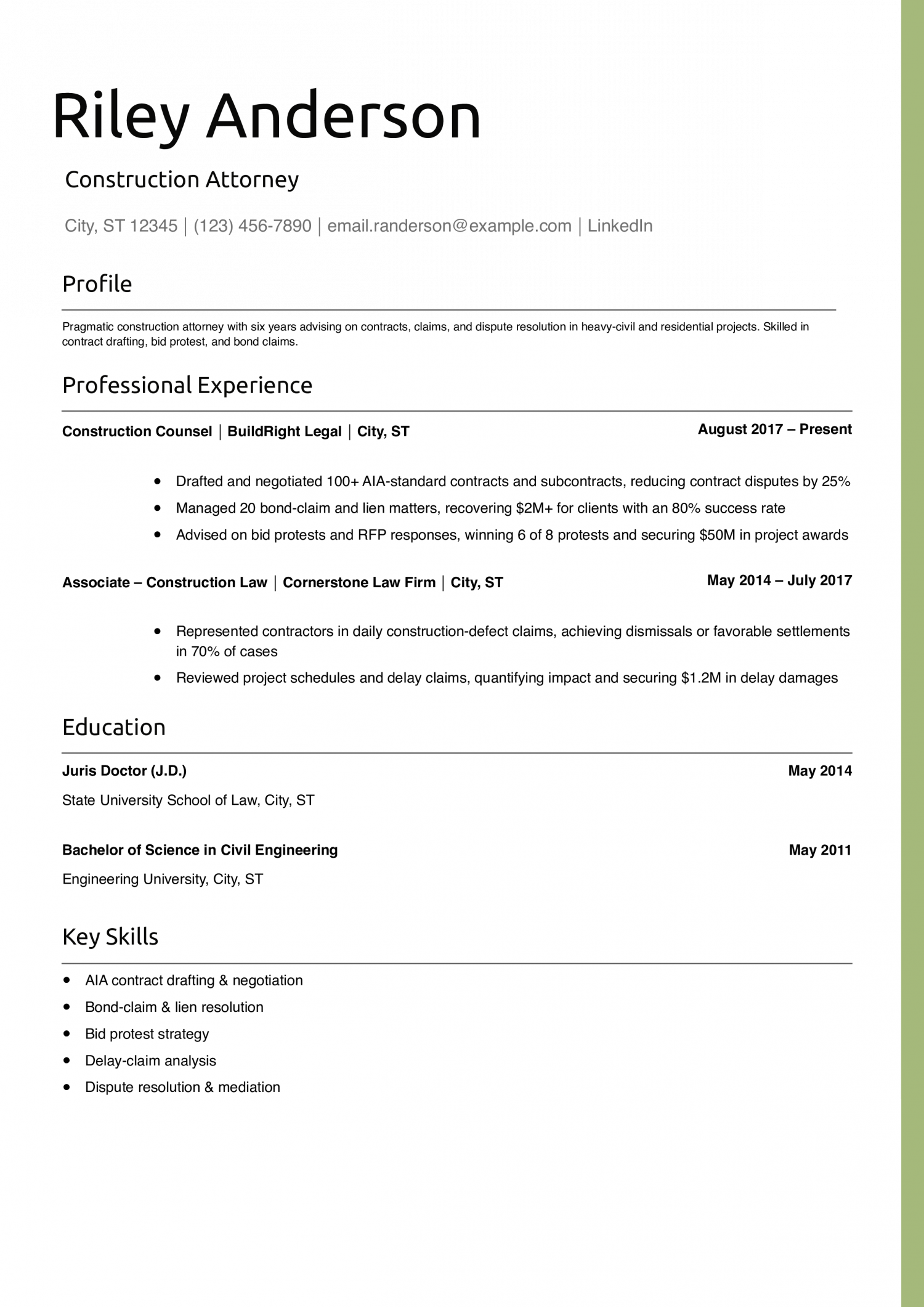 Construction Attorney Resume Example