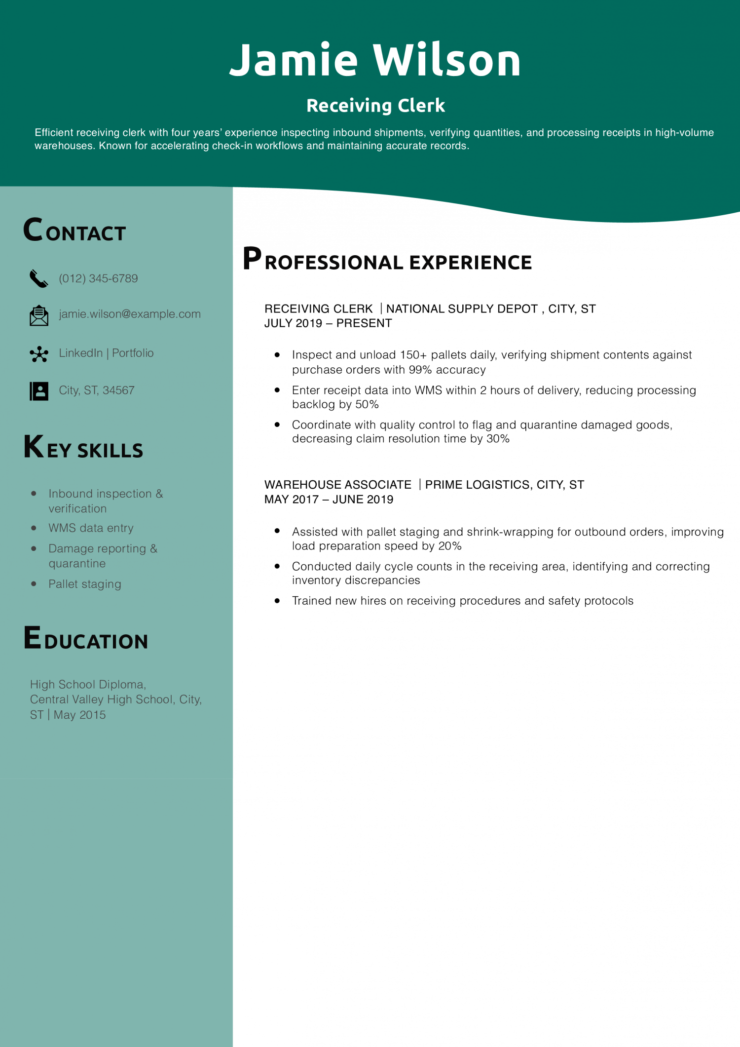 Receiving Clerk Resume Example