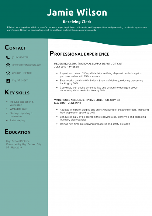 Receiving Clerk Resume Example 