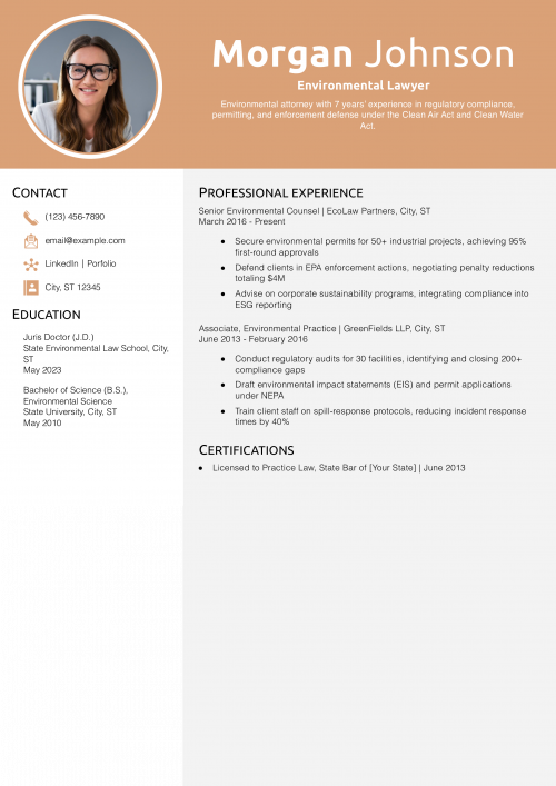 Environmental Lawyer Resume Example