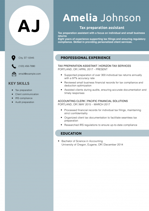 Tax preparation assistant resume example