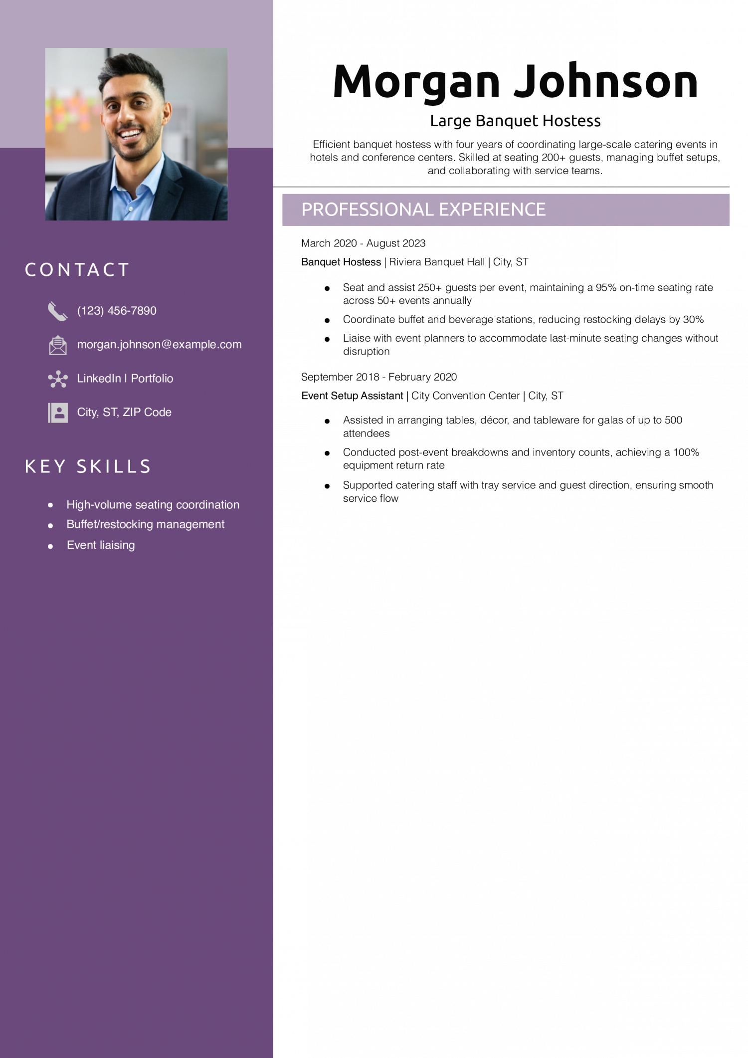 Large Banquet Hostess Resume Example