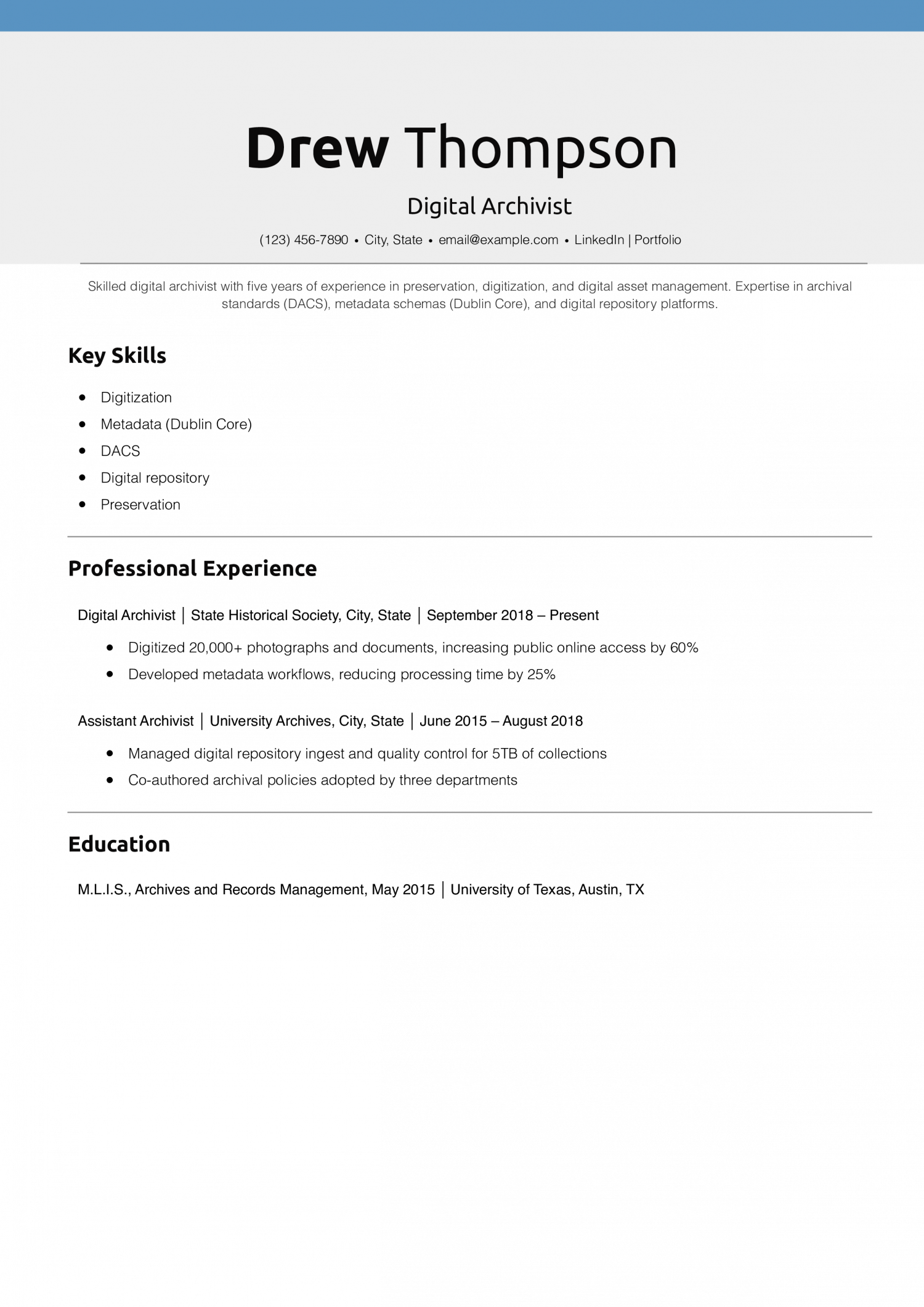 Digital Archivist Resume Example