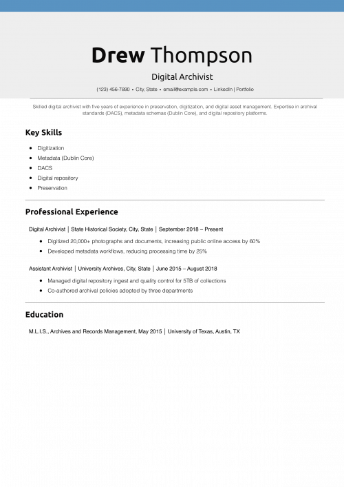 Digital Archivist Resume Example
