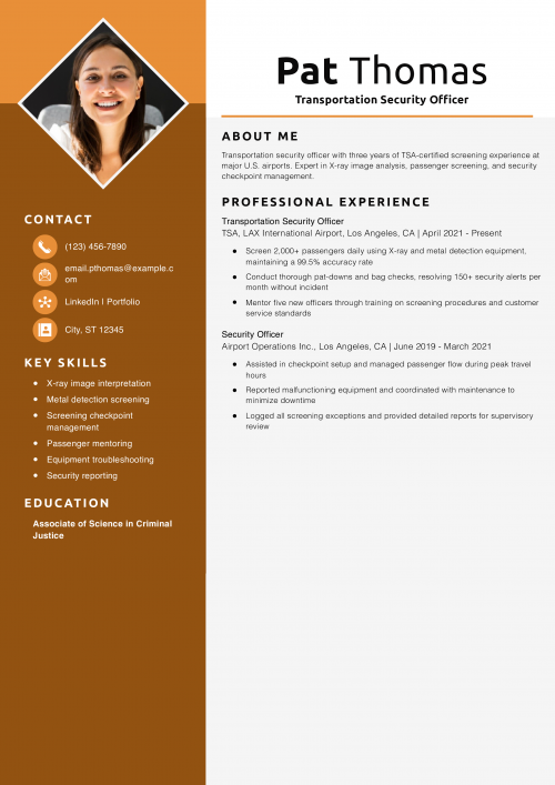 Transportation Security Officer Resume Example 