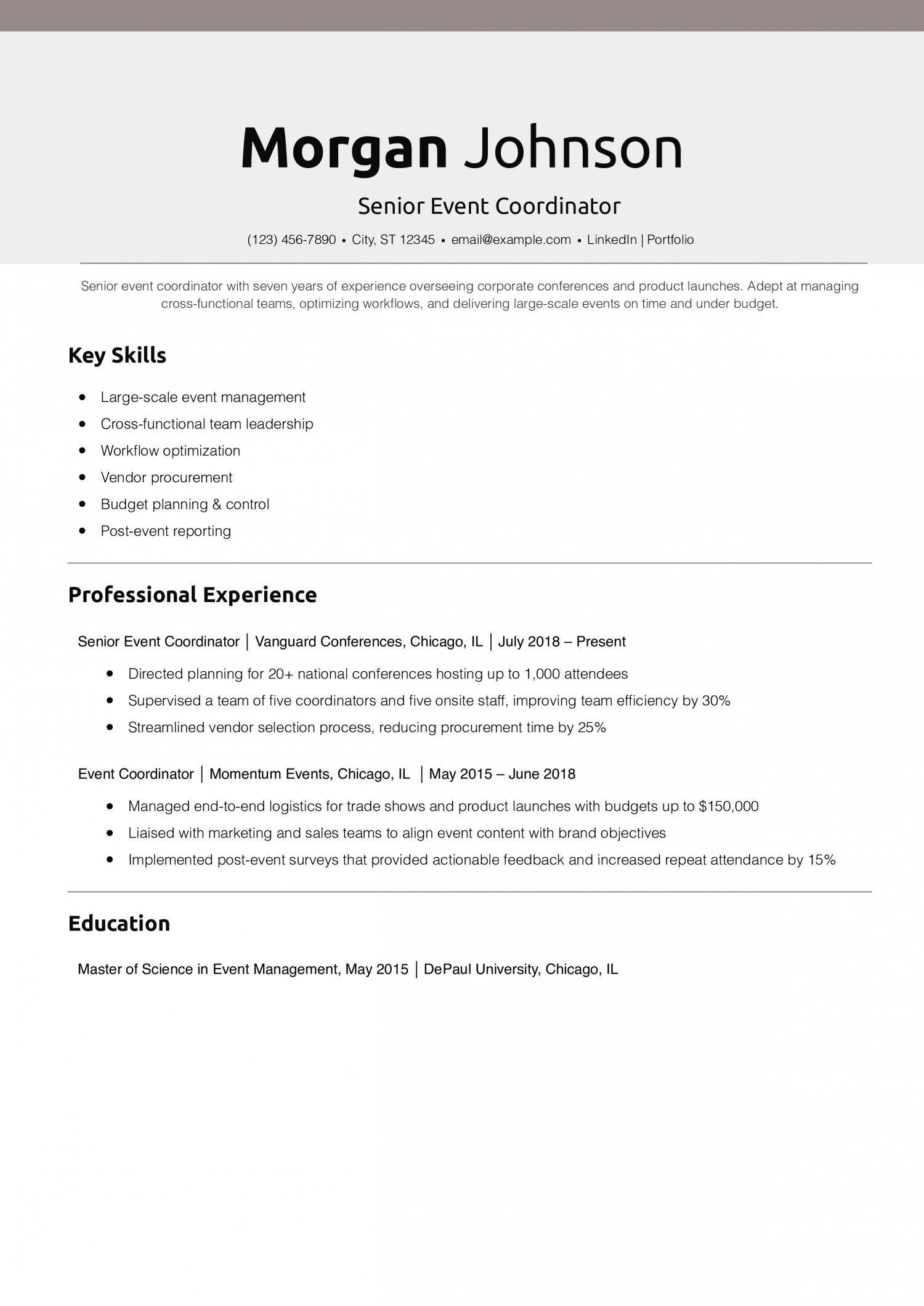 Senior Event Coordinator Resume Example