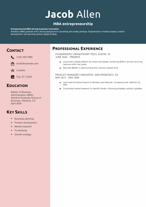 MBA entrepreneurship resume example