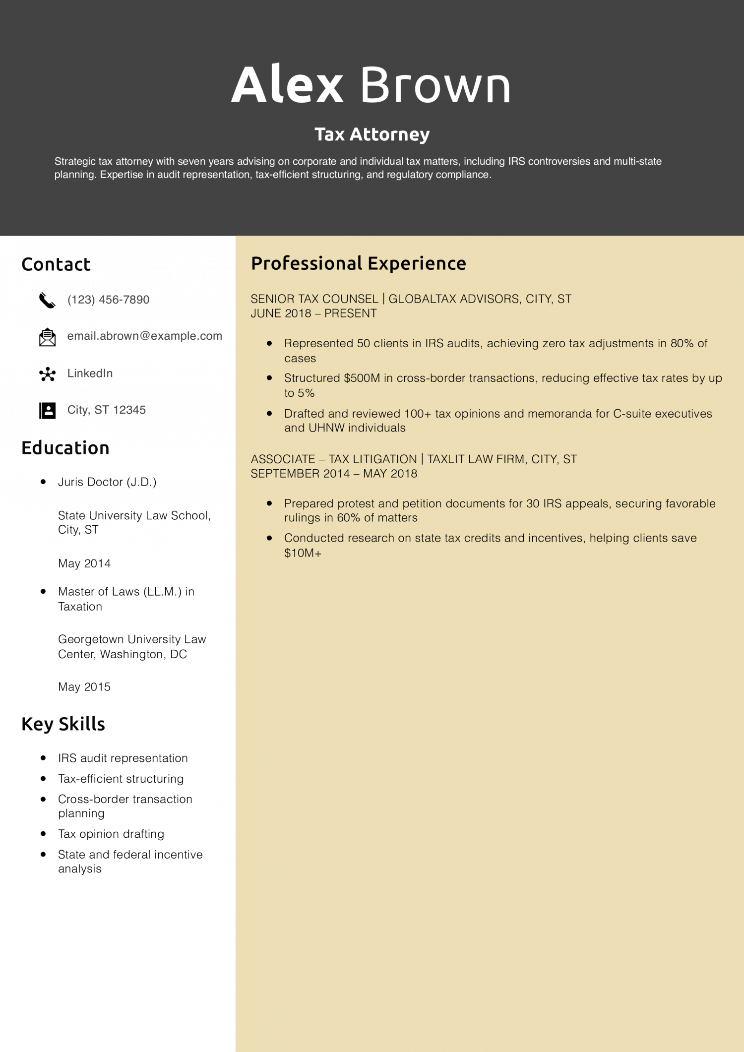 Tax Attorney Resume Example