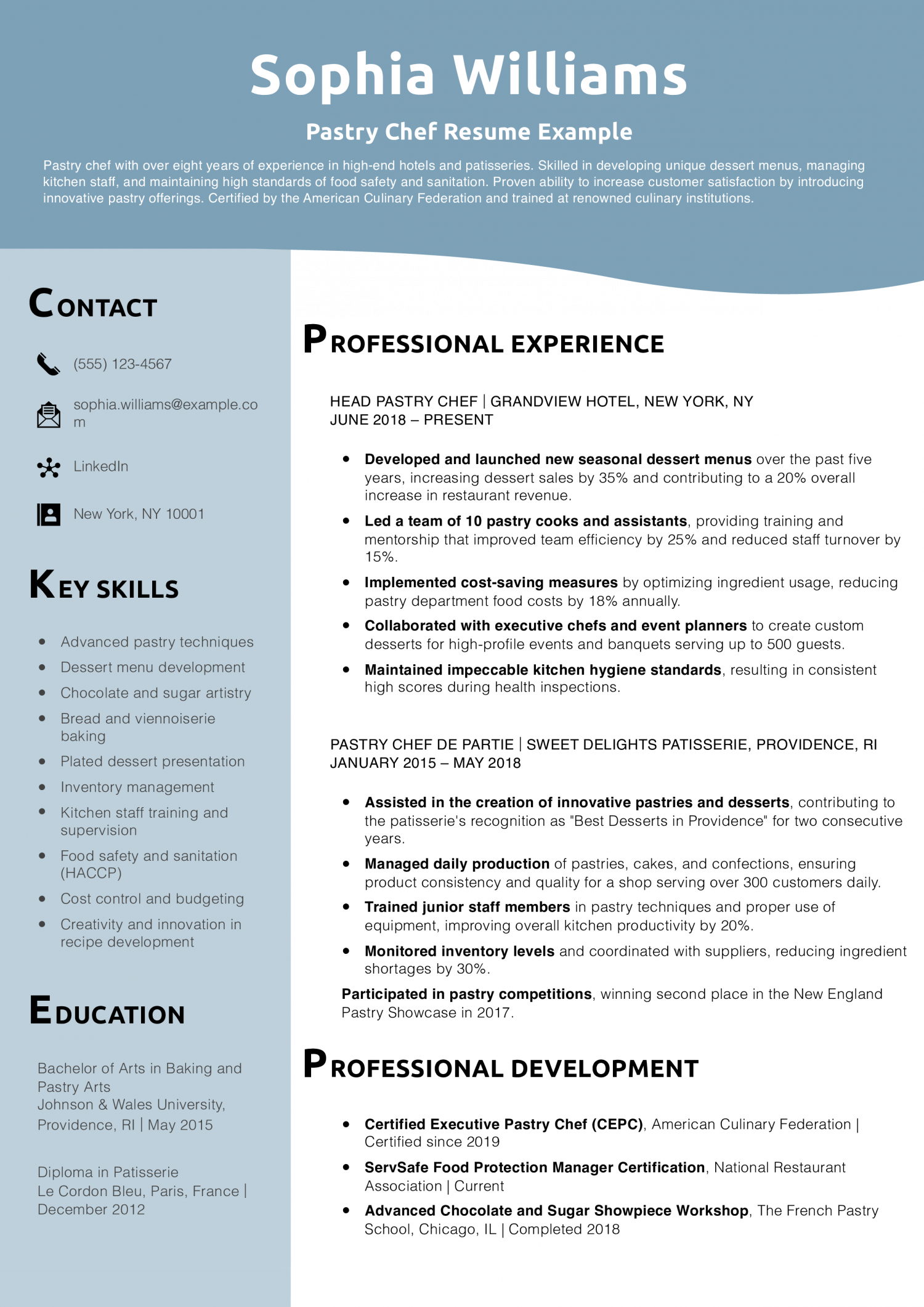 Pastry Chef Resume Example