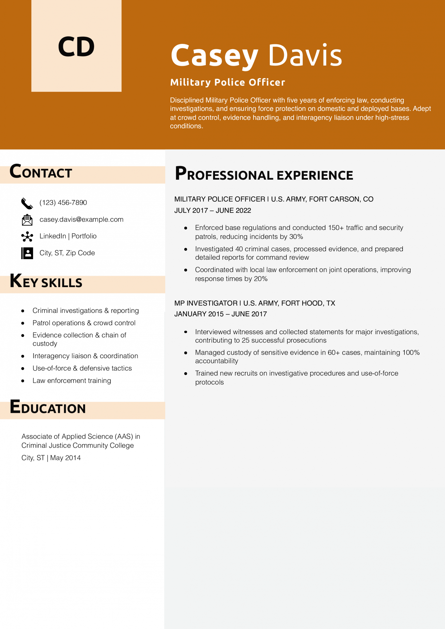  Military Police Officer Resume Example 