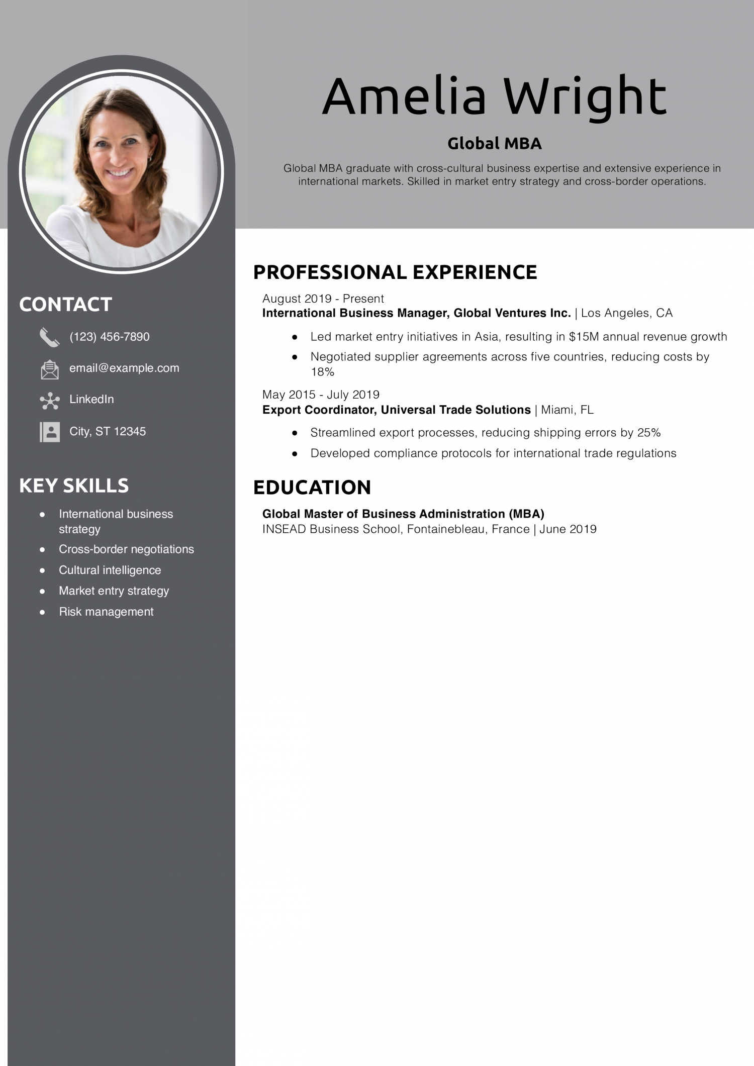Global MBA resume example