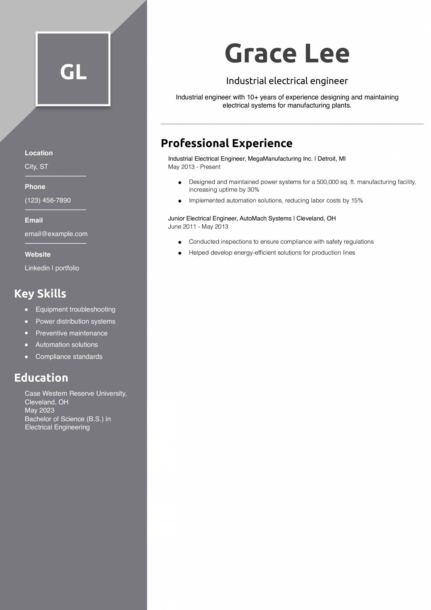 Industrial electrical engineer resume