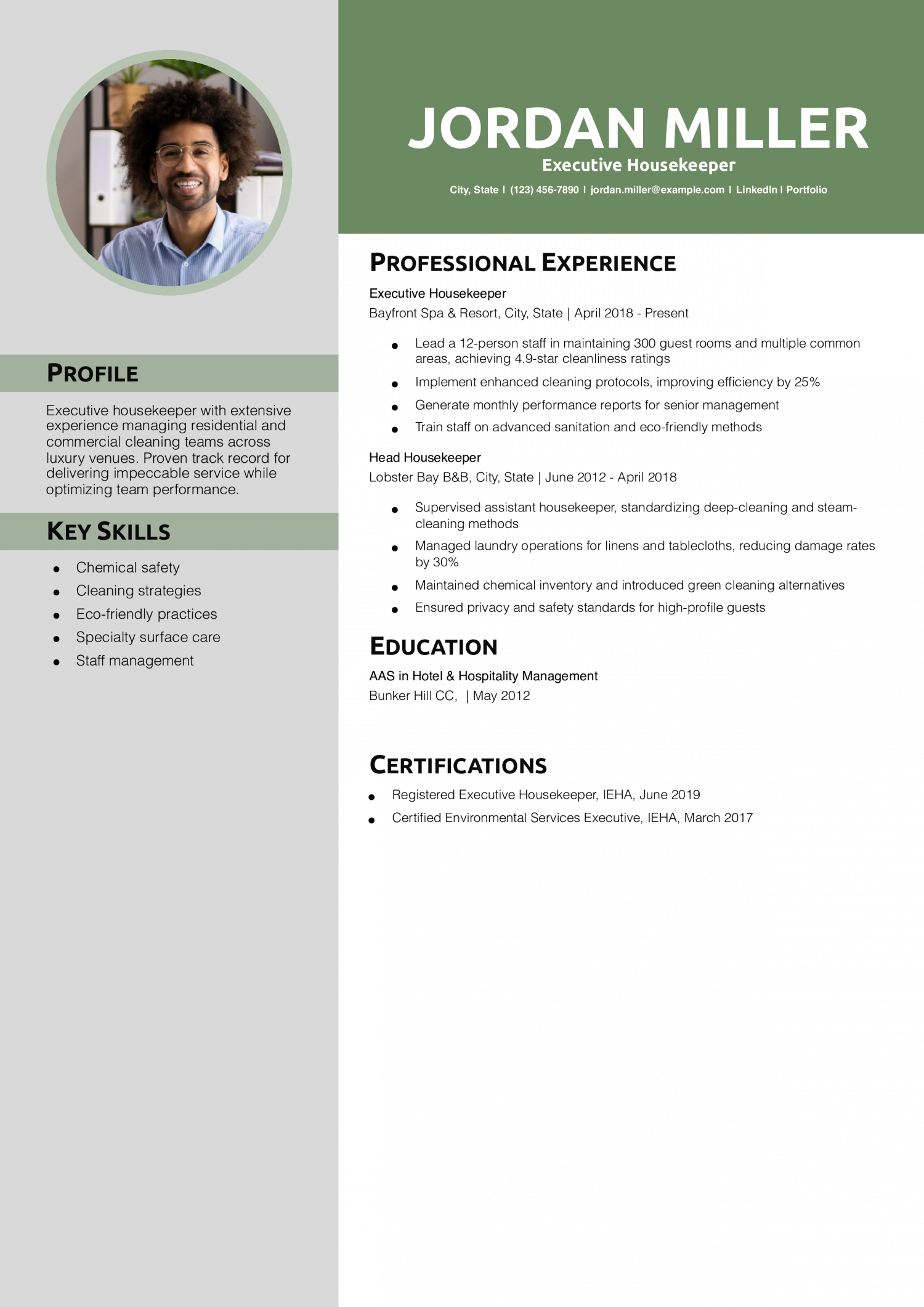 Executive Housekeeper Resume Example
