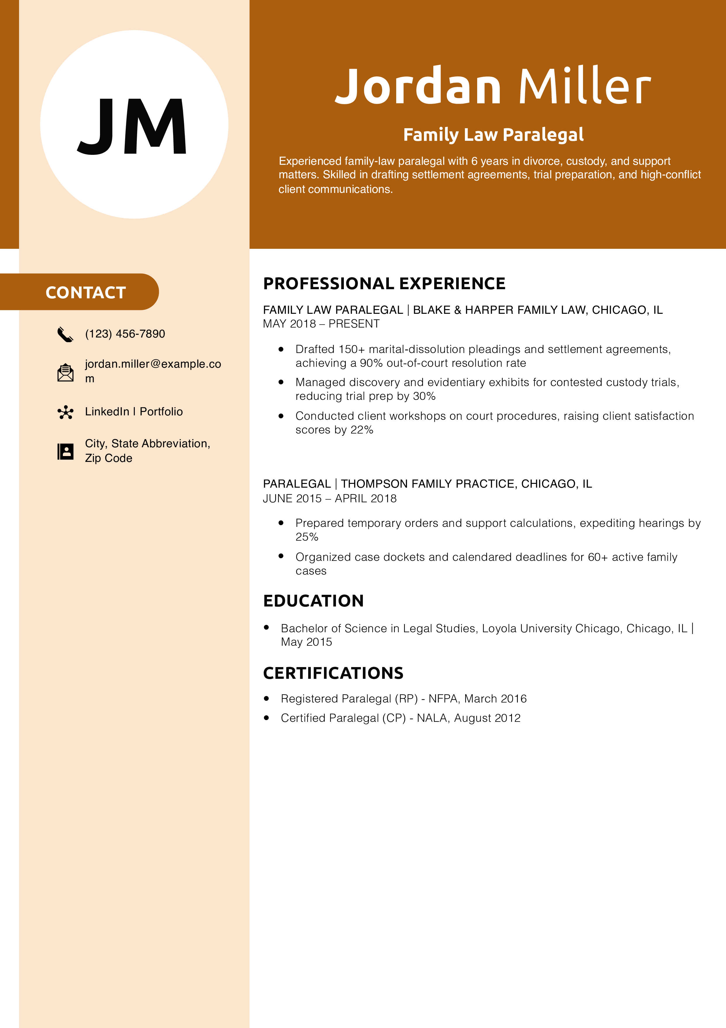 Family Law Paralegal Resume Example