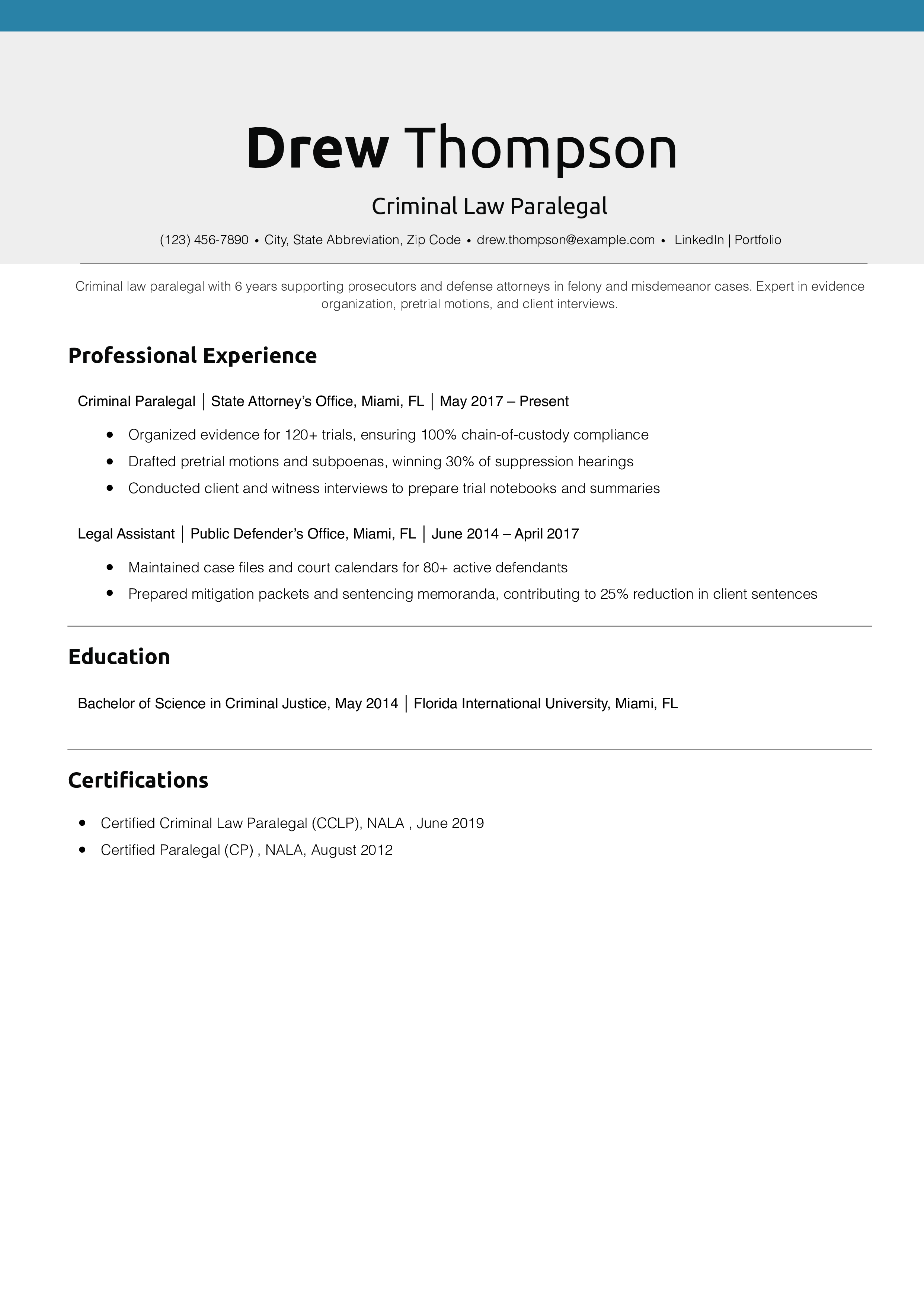 Criminal Law Paralegal Resume Example