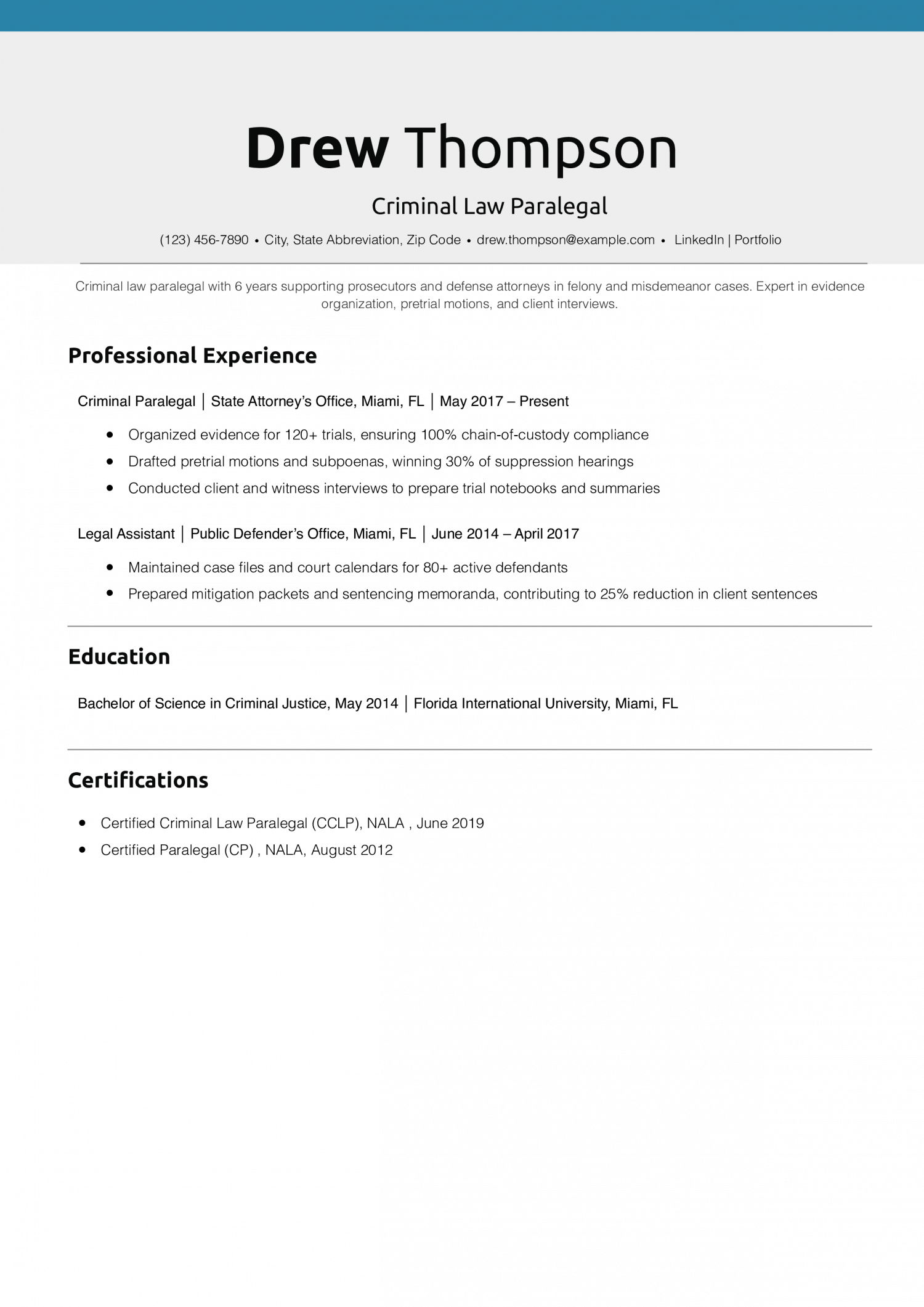 Criminal Law Paralegal Resume Example