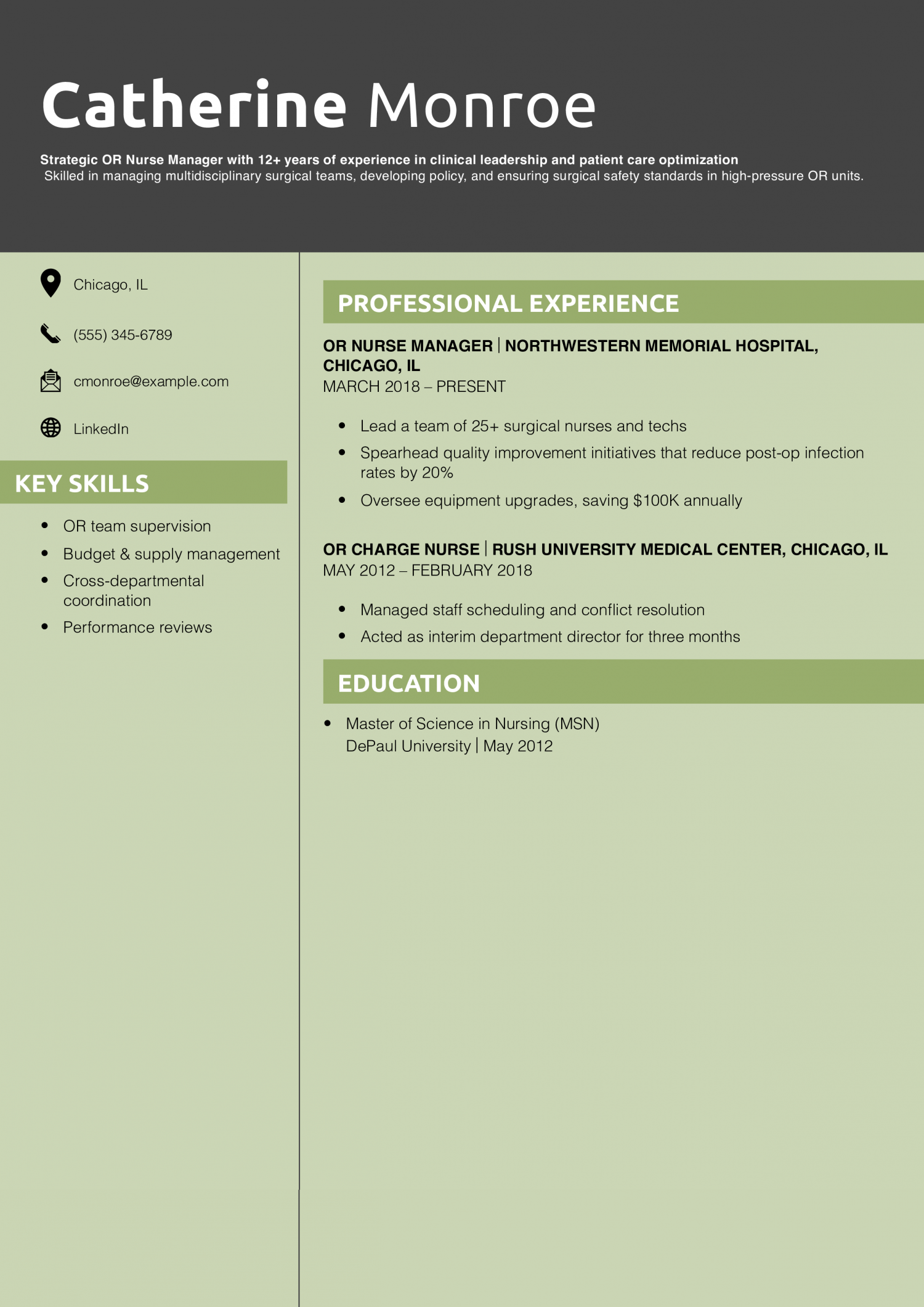 Operating Room Nurse Manager Resume