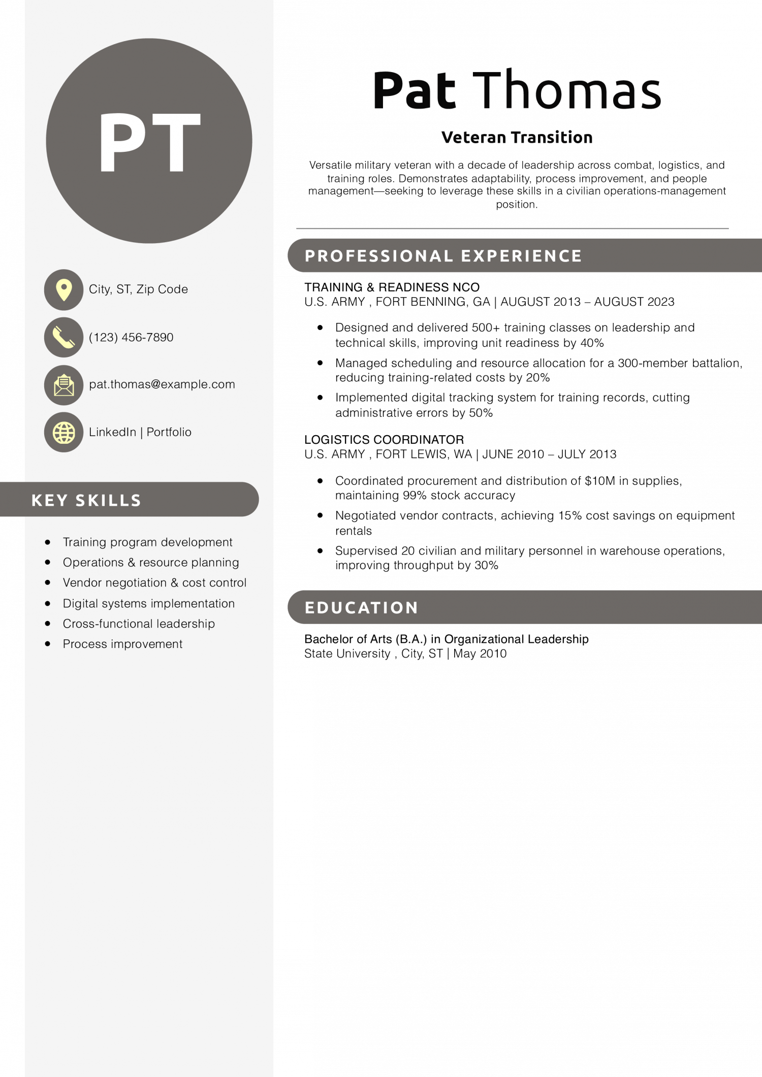 Veteran Transition Resume Example 