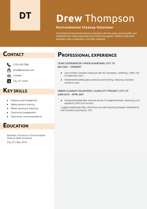 Environmental Cleanup Volunteer Resume Example