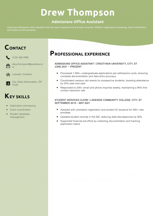 Admissions Office Assistant Resume Example