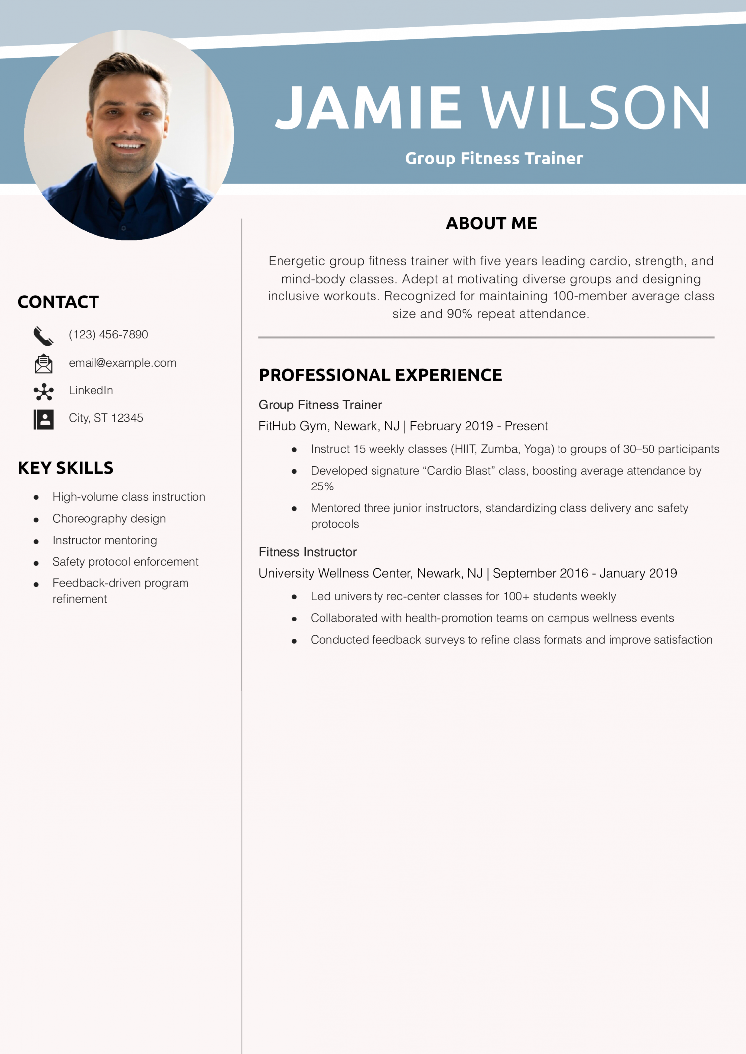 Group Fitness Trainer Resume Example