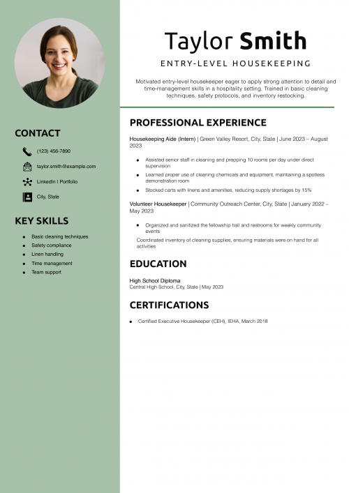 Entry-Level Housekeeping Resume Example