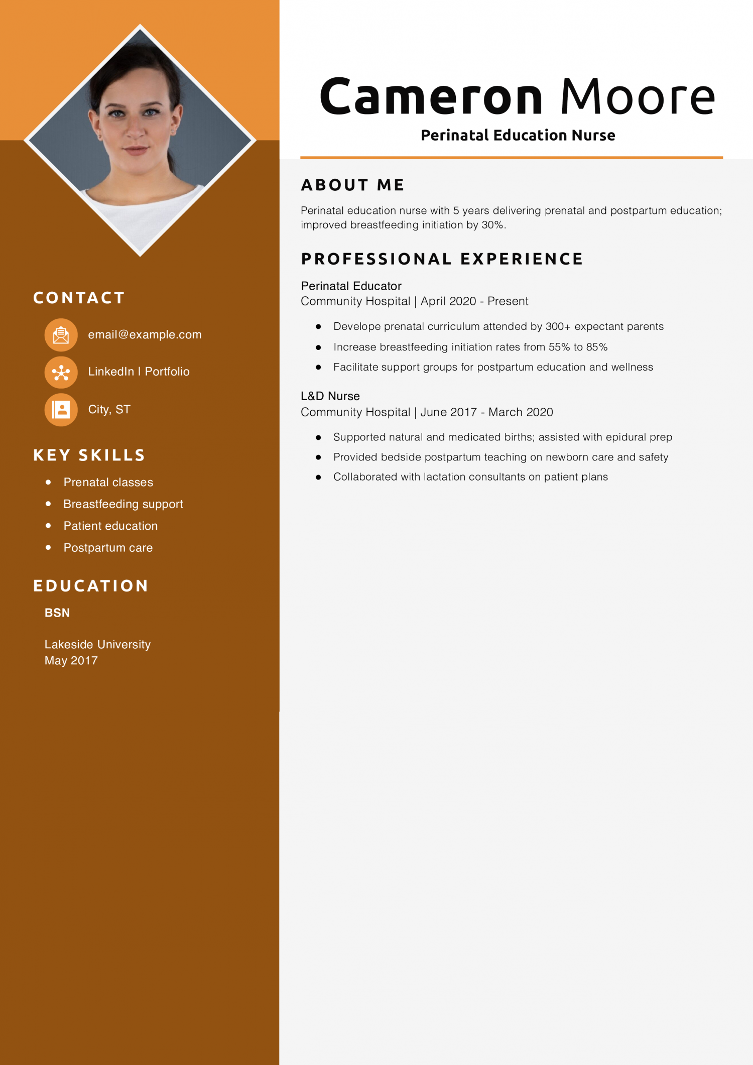 Perinatal Education Nurse Resume Example