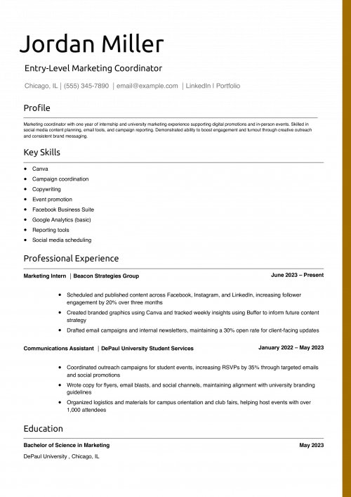 Entry-Level Marketing Coordinator Resume  