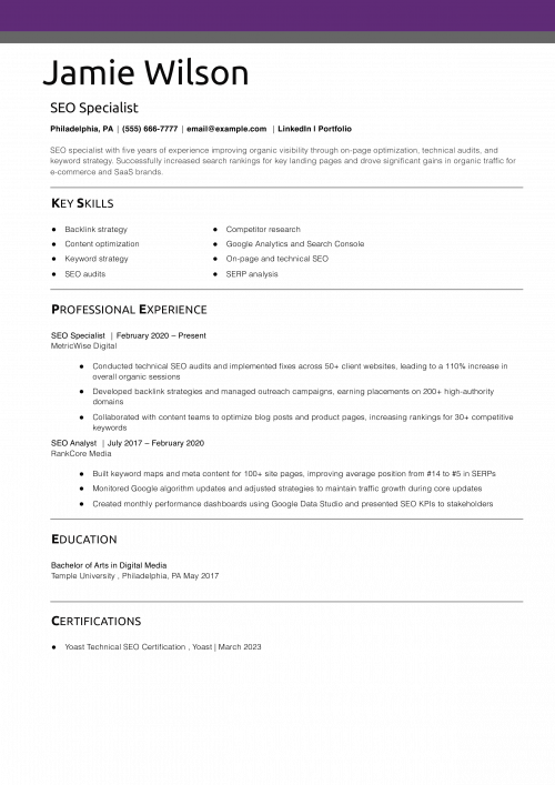 SEO Specialist Resume  