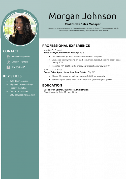 Real Estate Sales Manager Resume Example