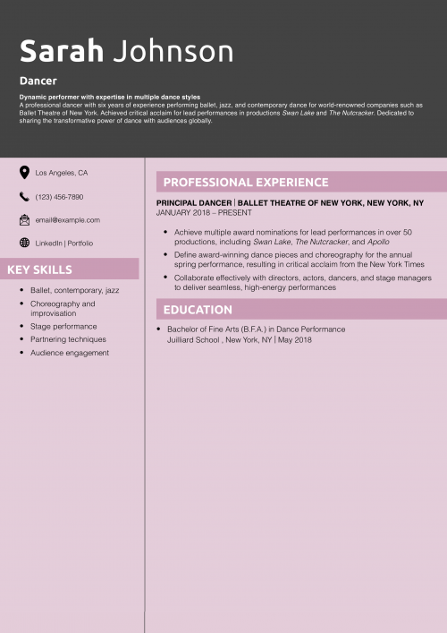 Dancer Resume Example
