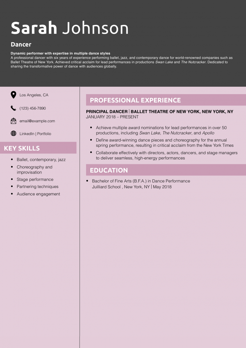 Dancer Resume Example