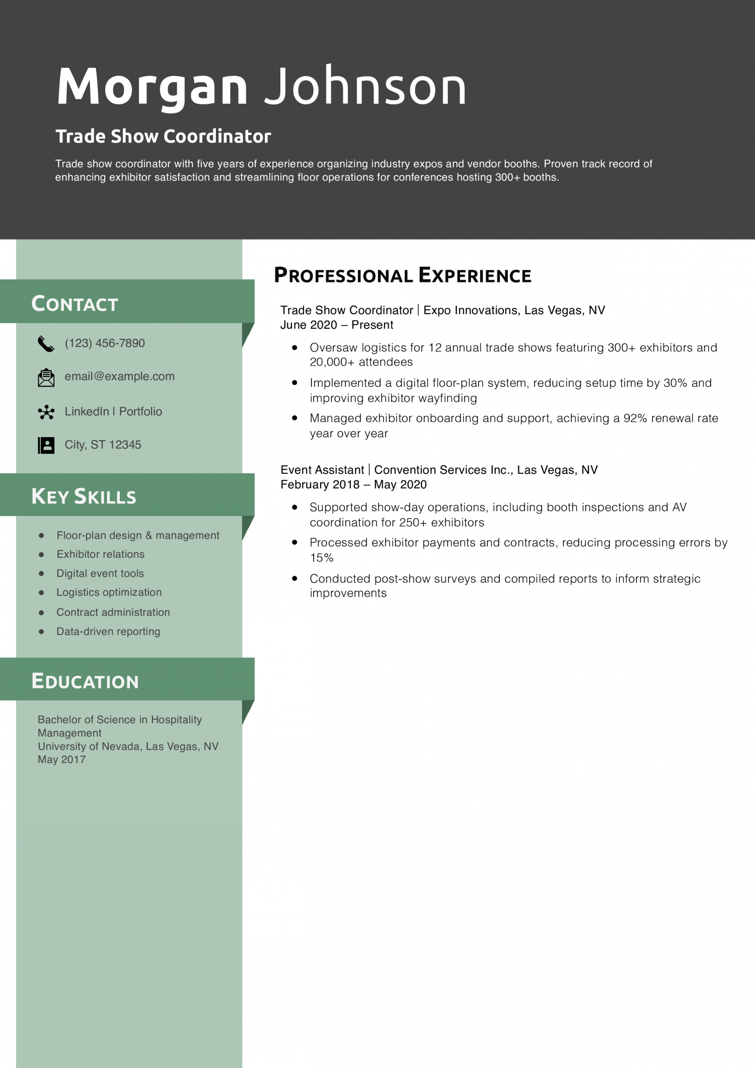 Trade Show Coordinator Resume Example