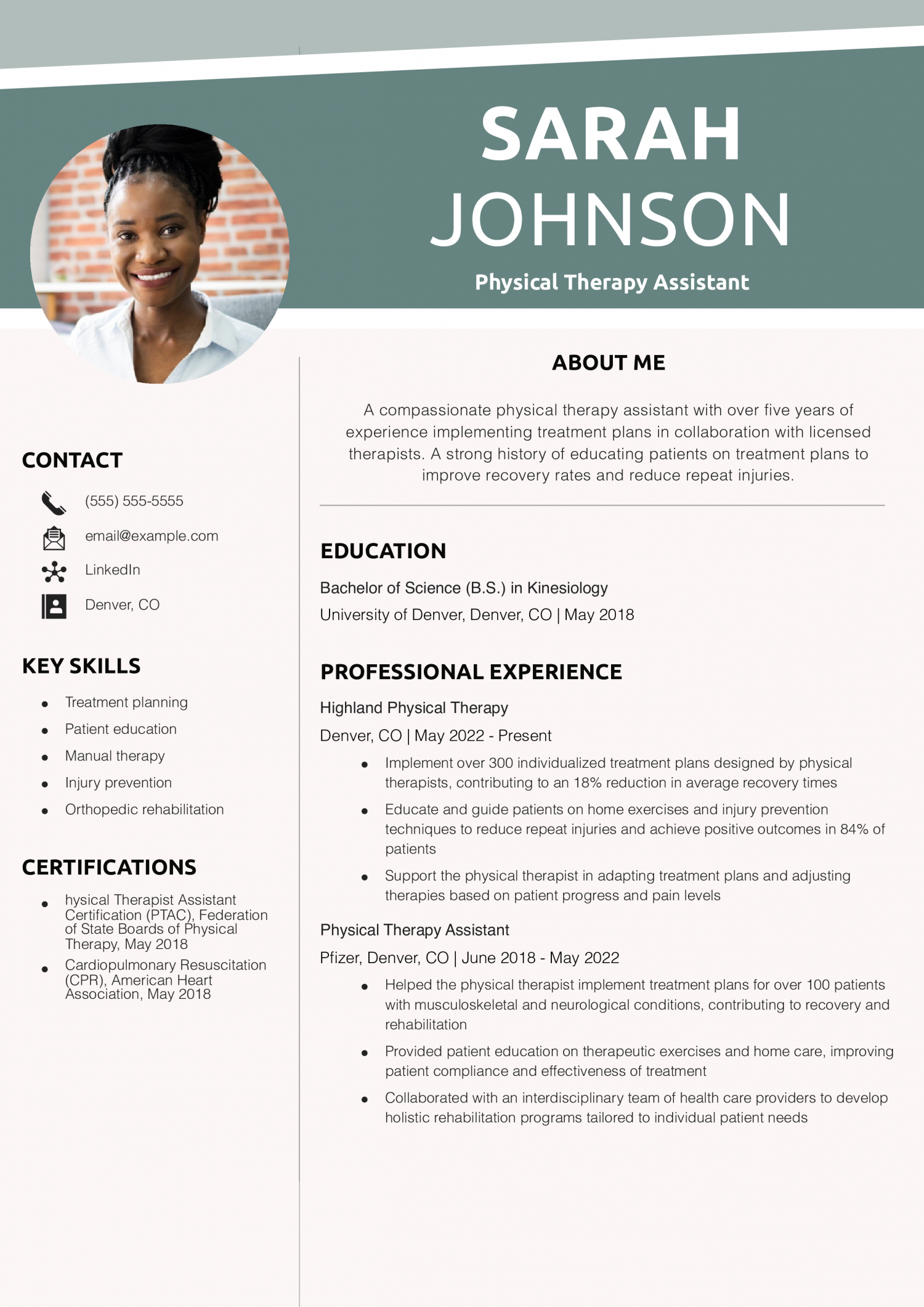 Physical Therapy Assistant Resume