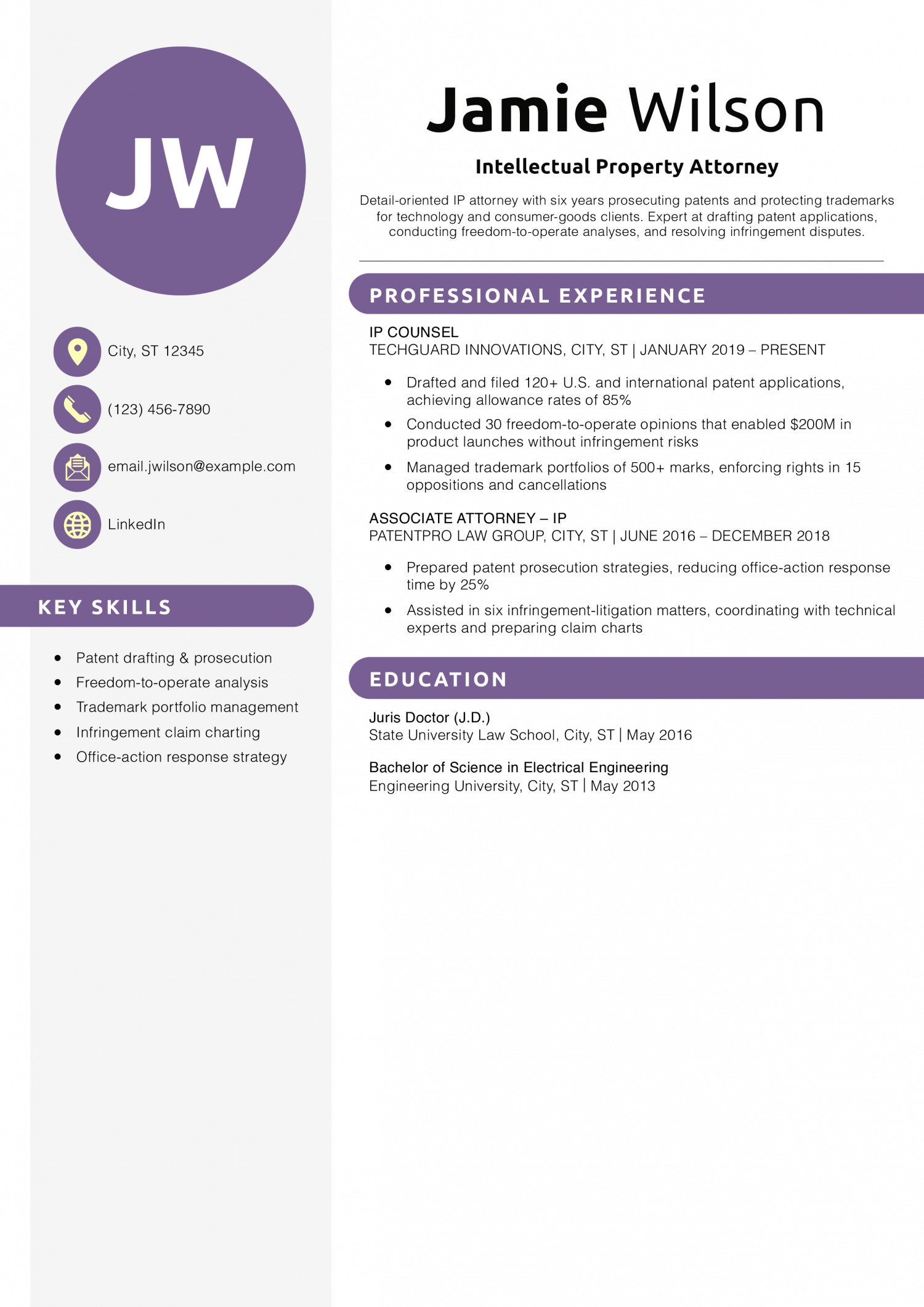 Intellectual Property Attorney Resume Example