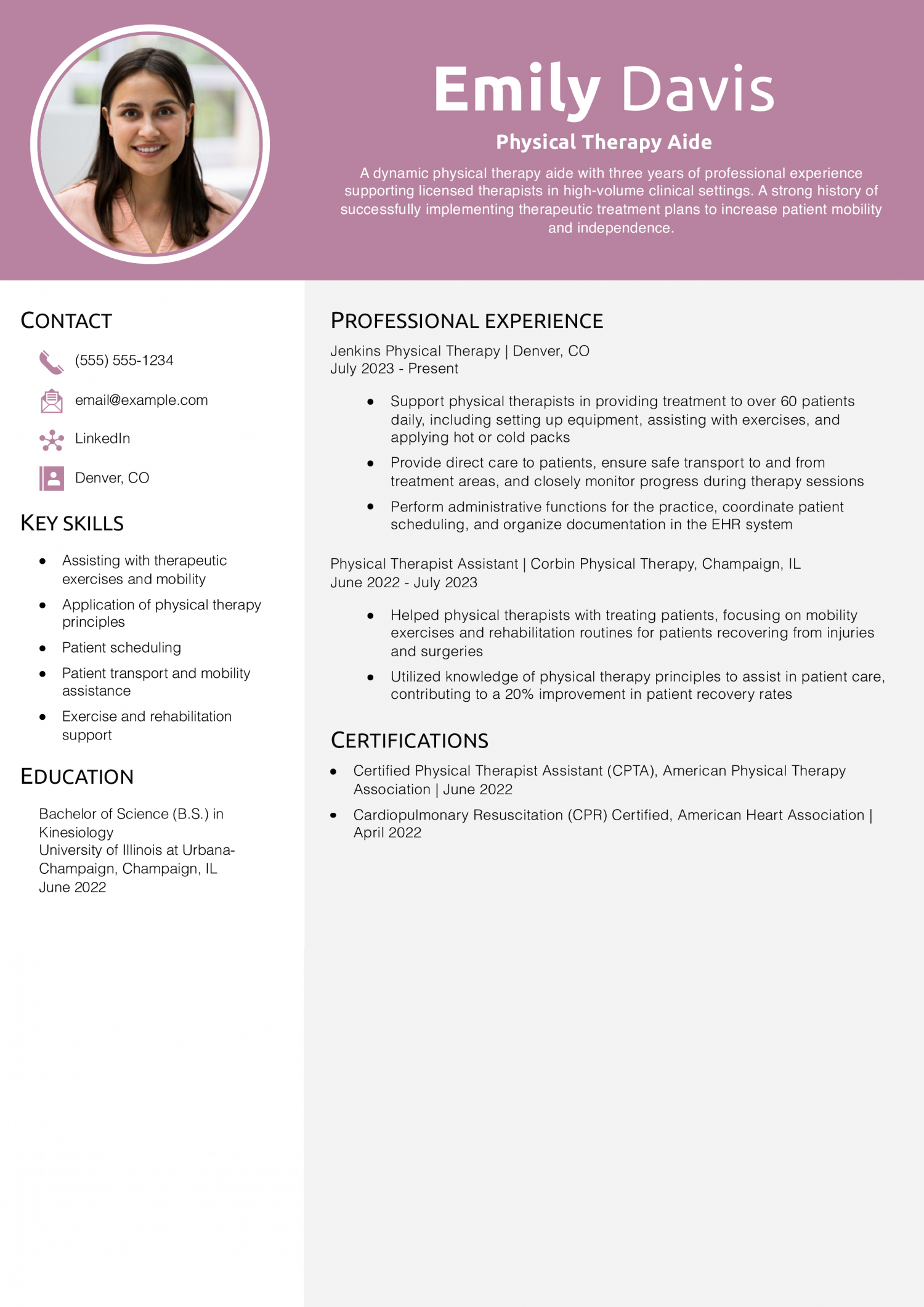 Physical Therapy Aide Resume