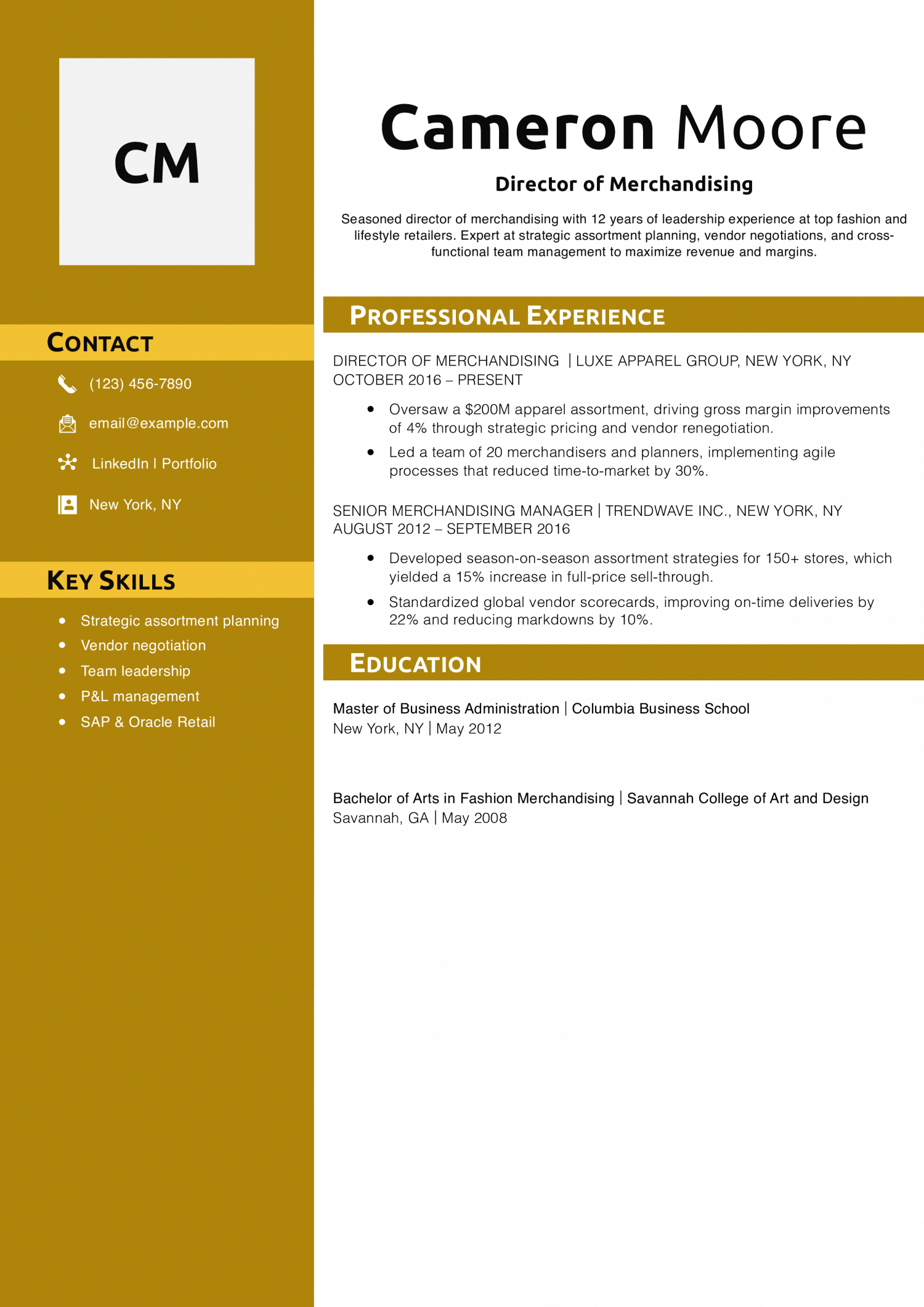Director of Merchandising Resume Example