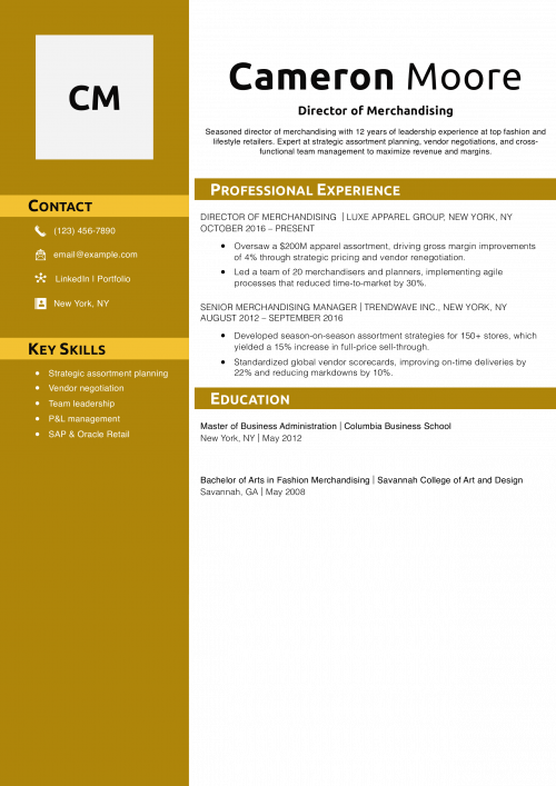 Director of Merchandising Resume Example