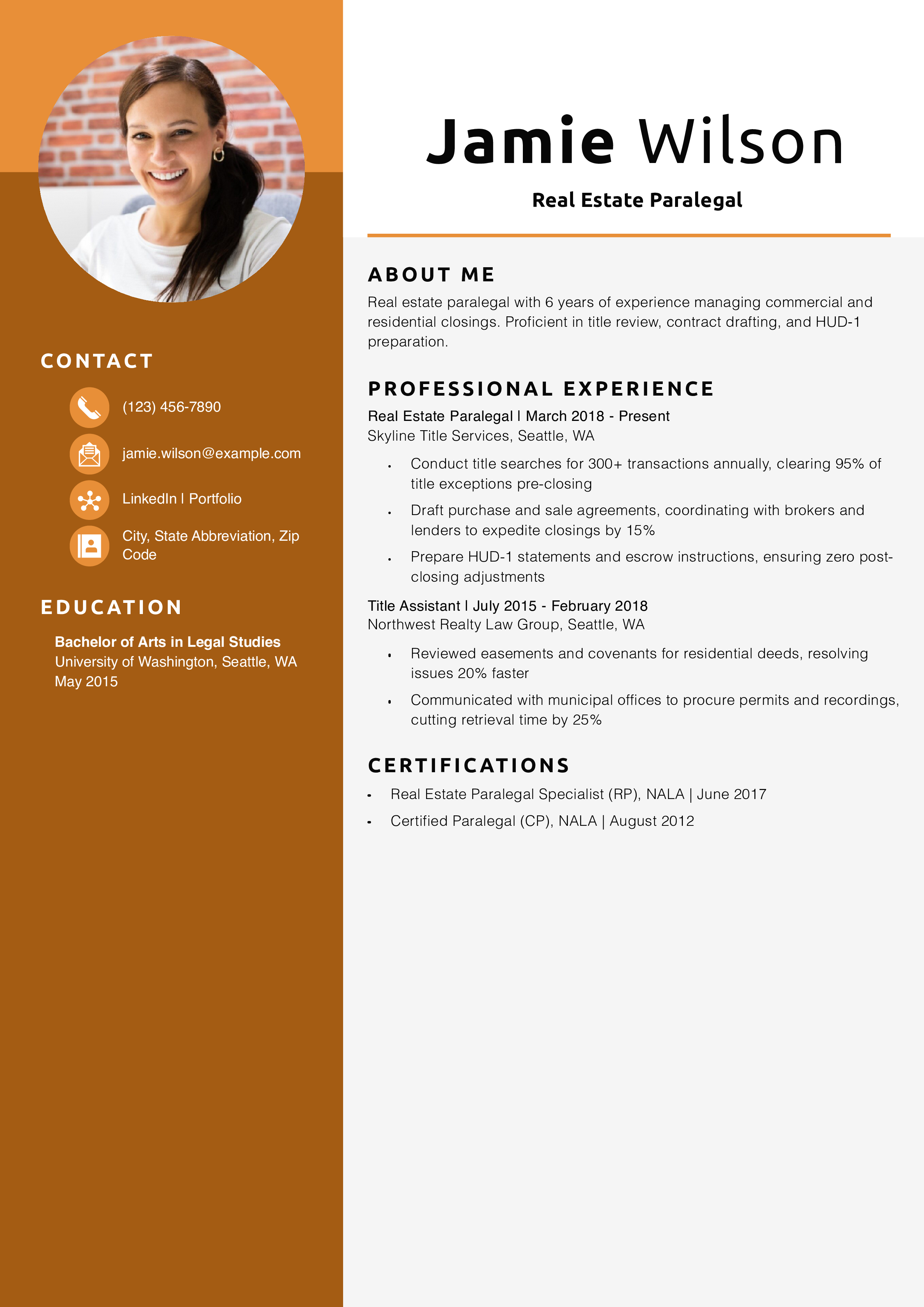 Real Estate Paralegal Resume Example