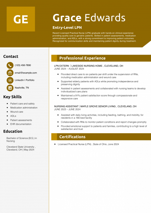 Entry-Level LPN Resume Example 