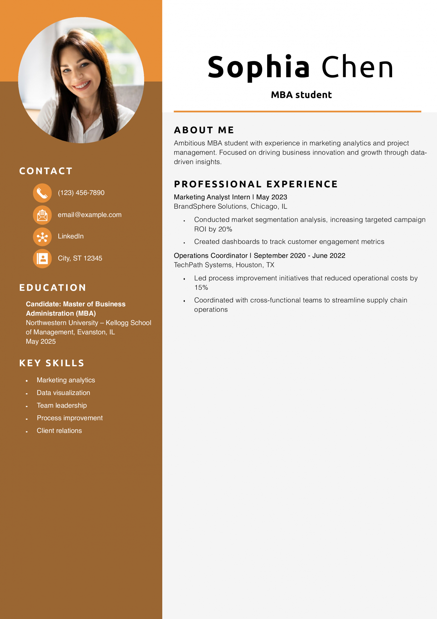 MBA student resume example