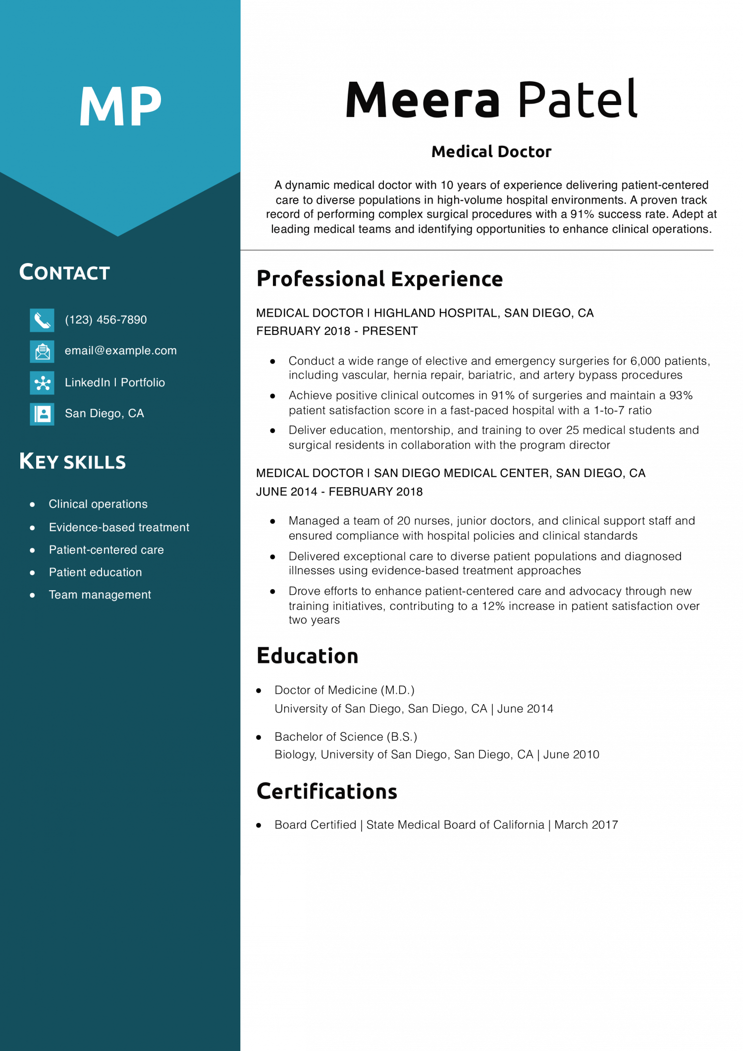 Medical Doctor Resume