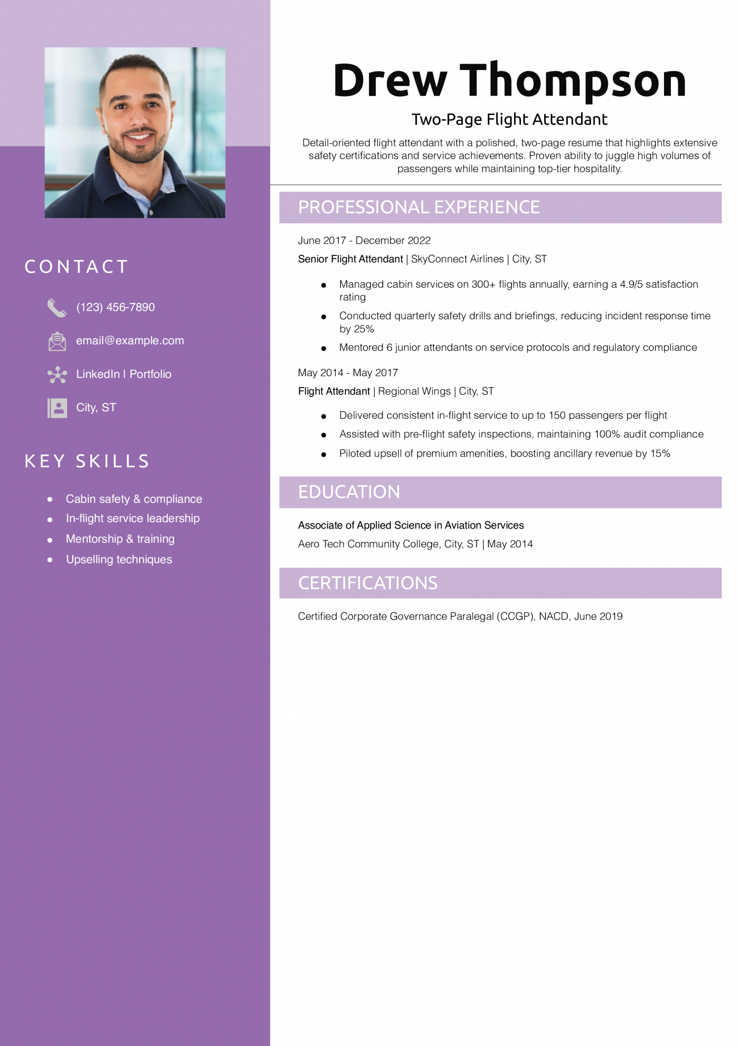 Two-Page Flight Attendant Resume Example