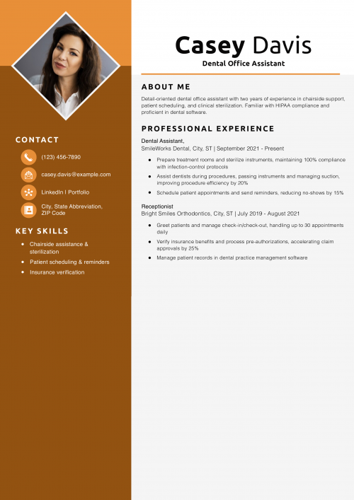 Dental Office Assistant Resume Example 