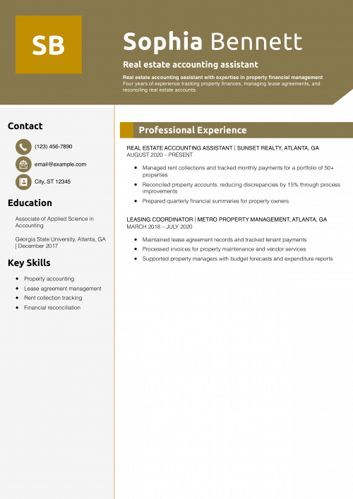 Real estate accounting assistant resume example