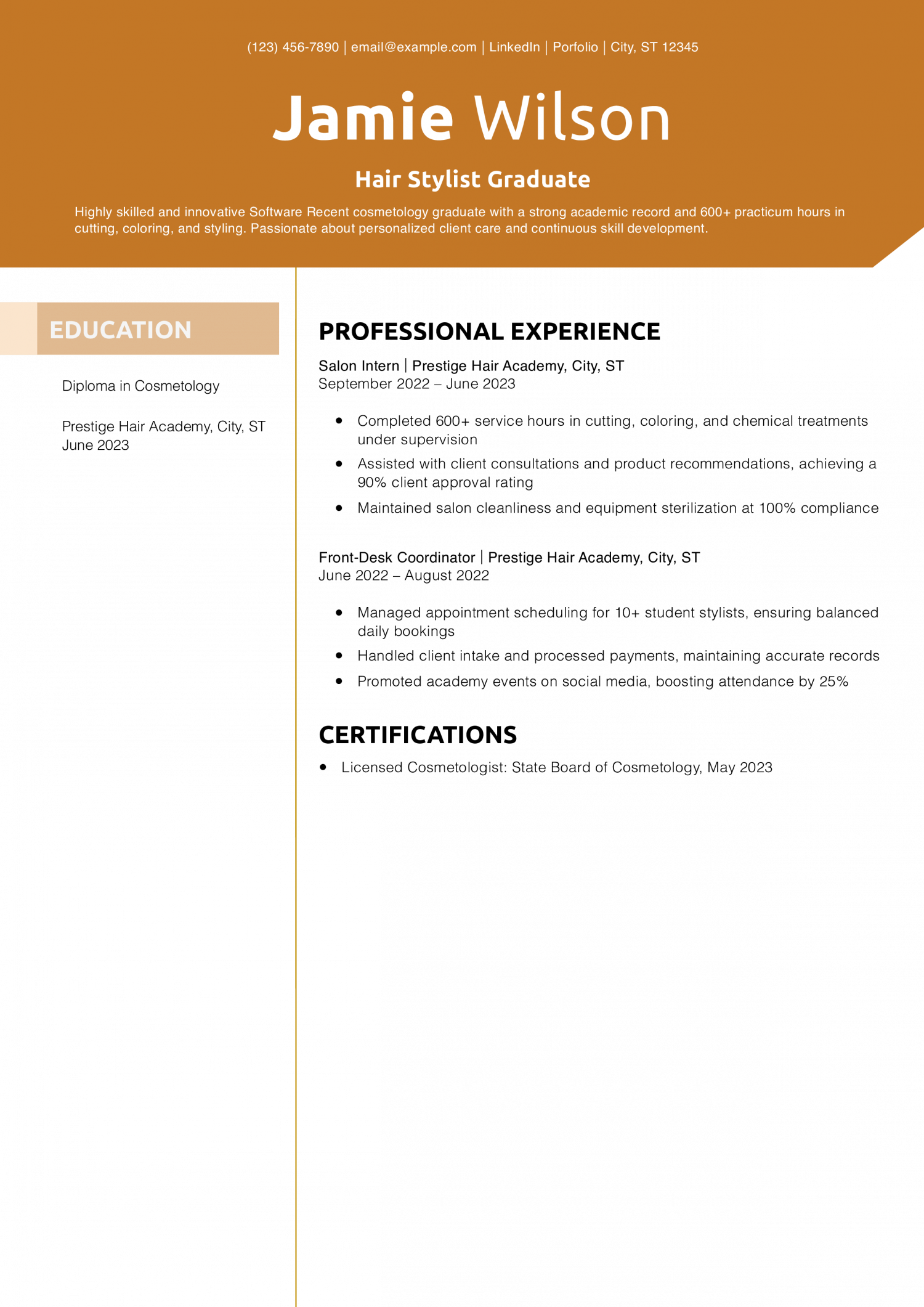 Hair Stylist Graduate Resume Example